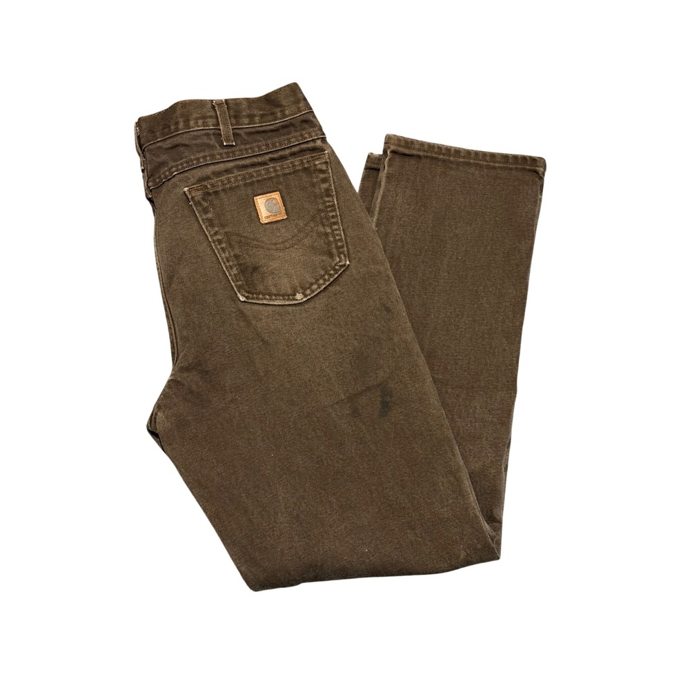Vintage Carhartt B161 DKB Brown Relaxed Fit Denim Jeans Made in USA 35x32
